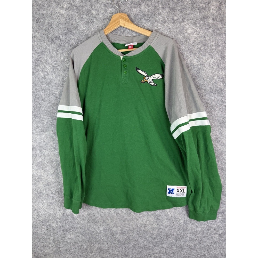Philadelphia Eagles Tshirt Mens 2XL NFL Mitchell And Ness NFC Henley Champs